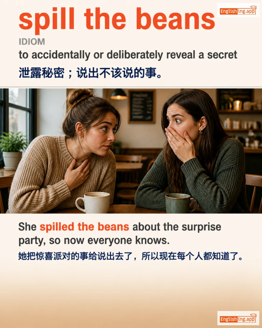 Spill The Beans: English expression meaning and example