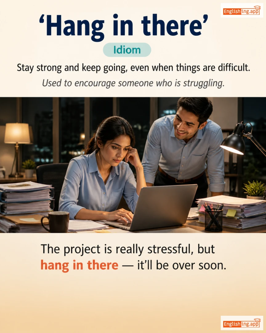 Hang In There: English expression meaning and example