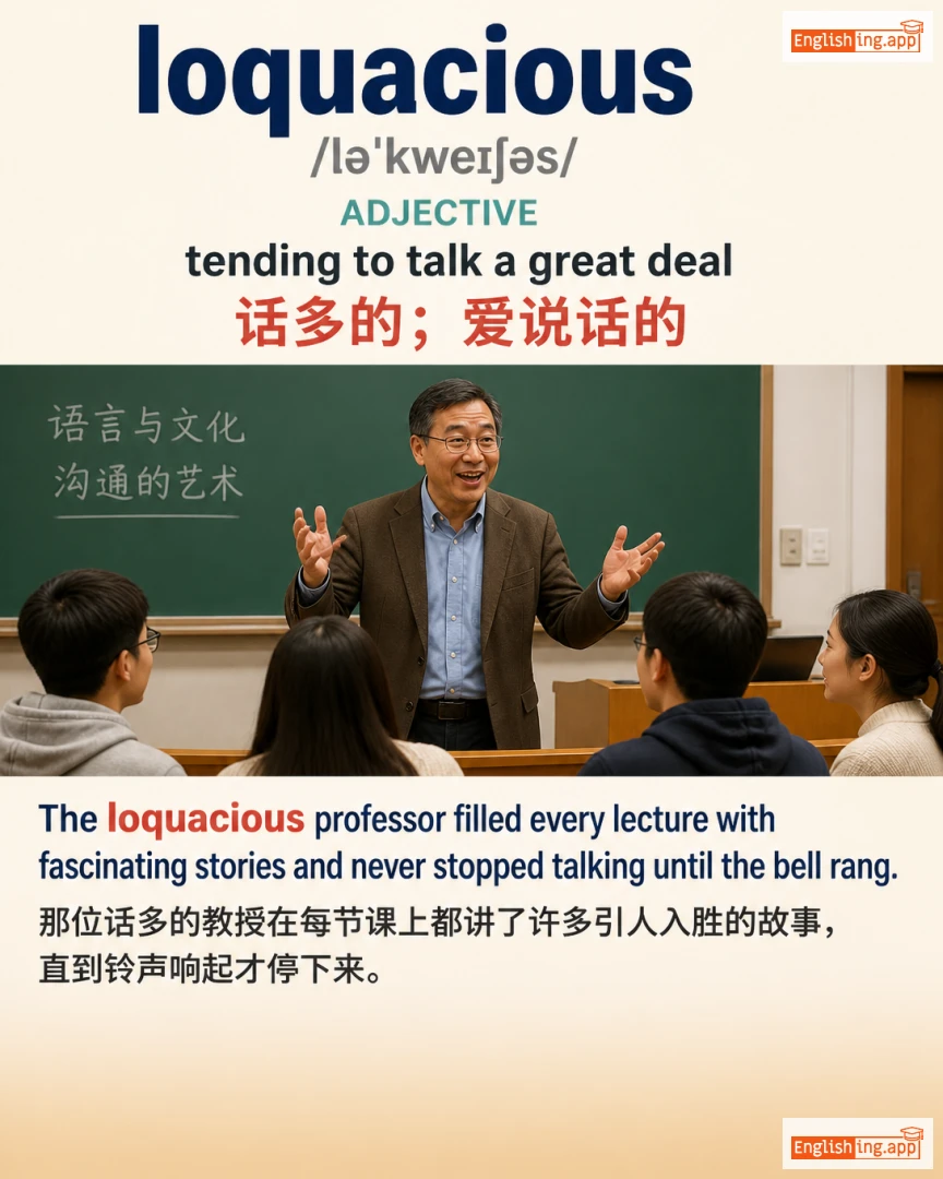 Loquacious: English vocabulary meaning and example