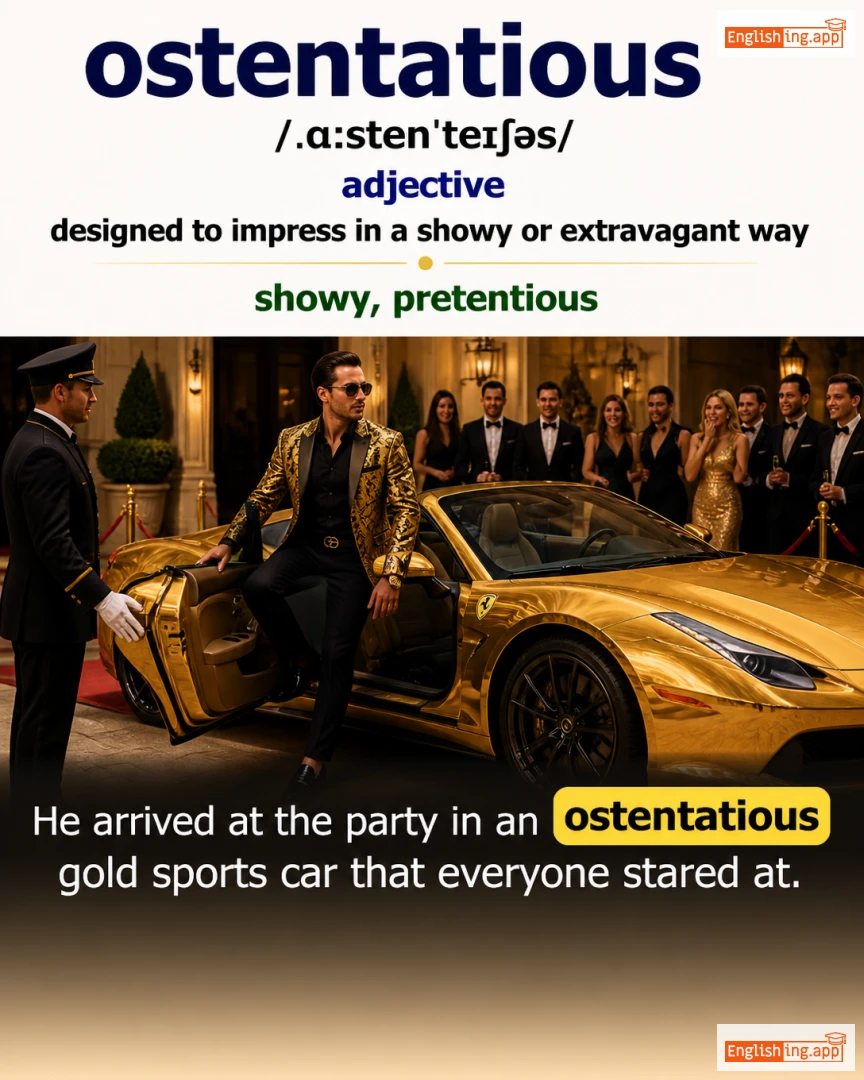Ostentatious: English vocabulary meaning and example