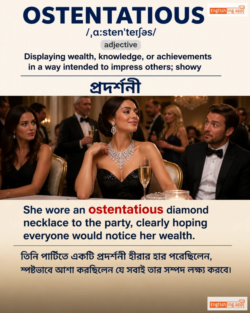 Ostentatious: English vocabulary meaning and example
