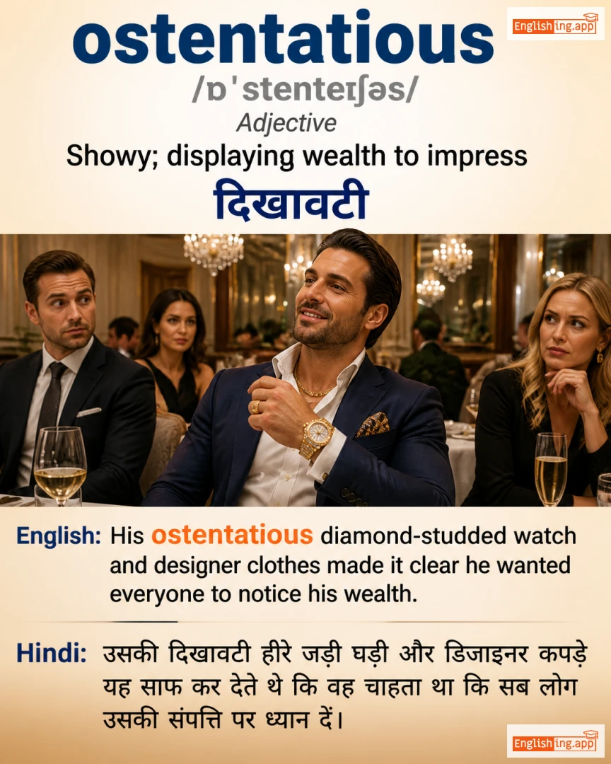 Ostentatious: English vocabulary meaning and example
