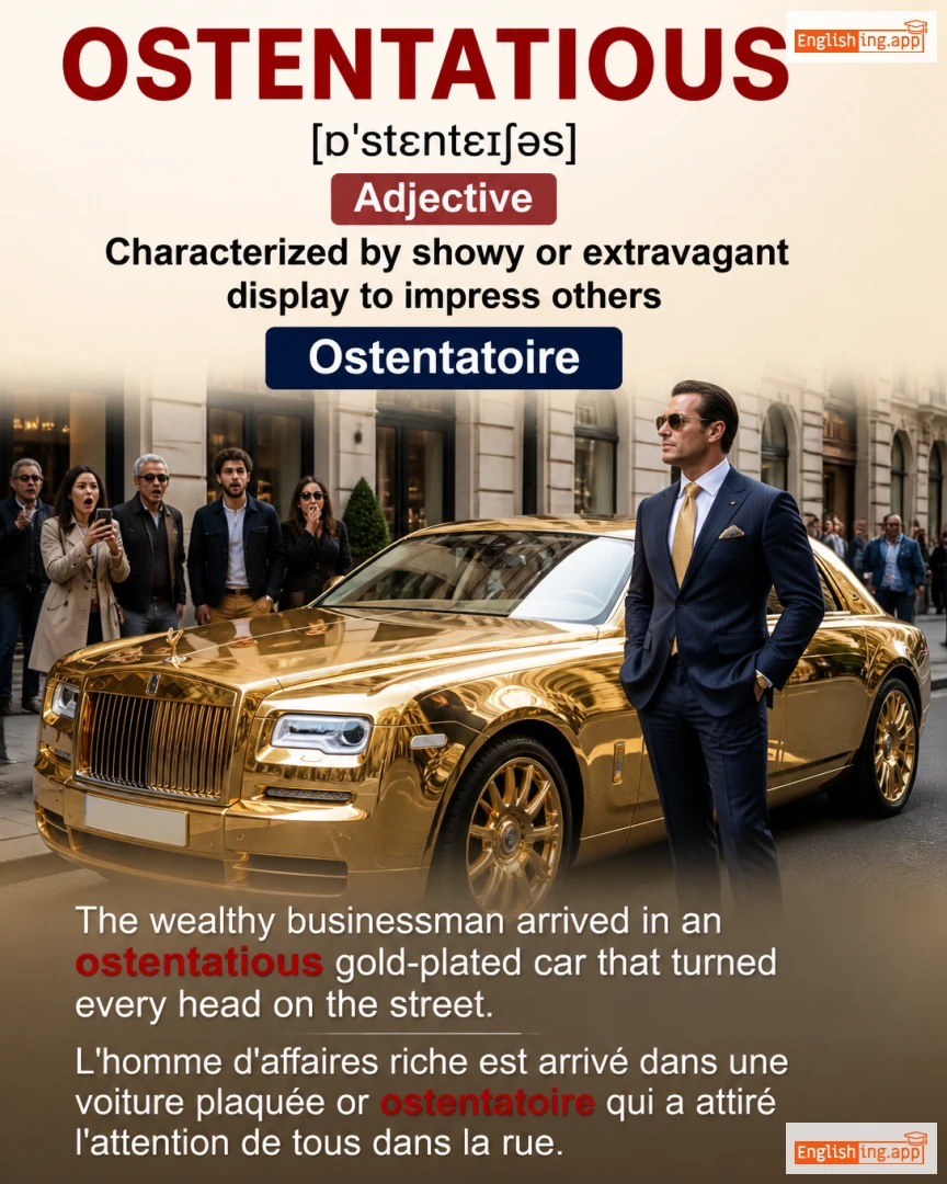 Ostentatious: English vocabulary meaning and example