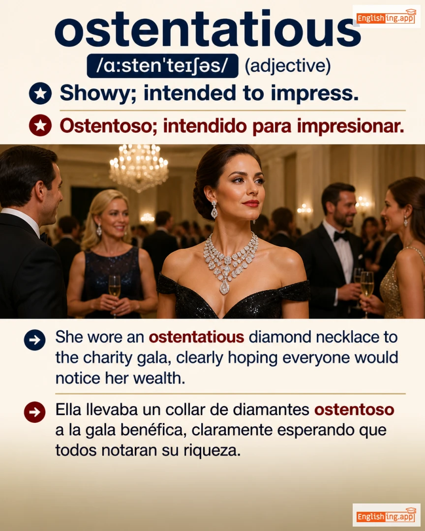 Ostentatious: English vocabulary meaning and example