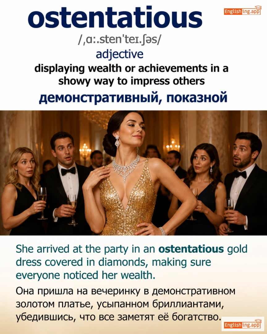 Ostentatious: English vocabulary meaning and example