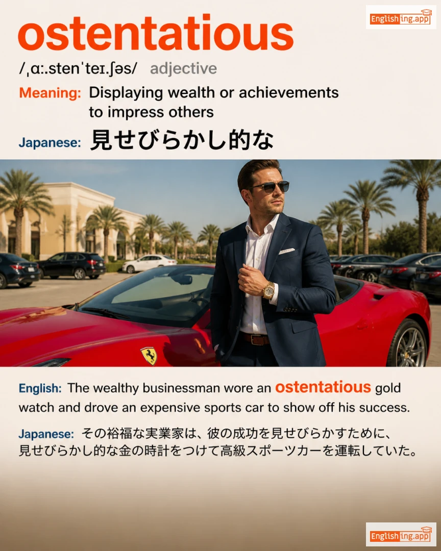 Ostentatious: English vocabulary meaning and example