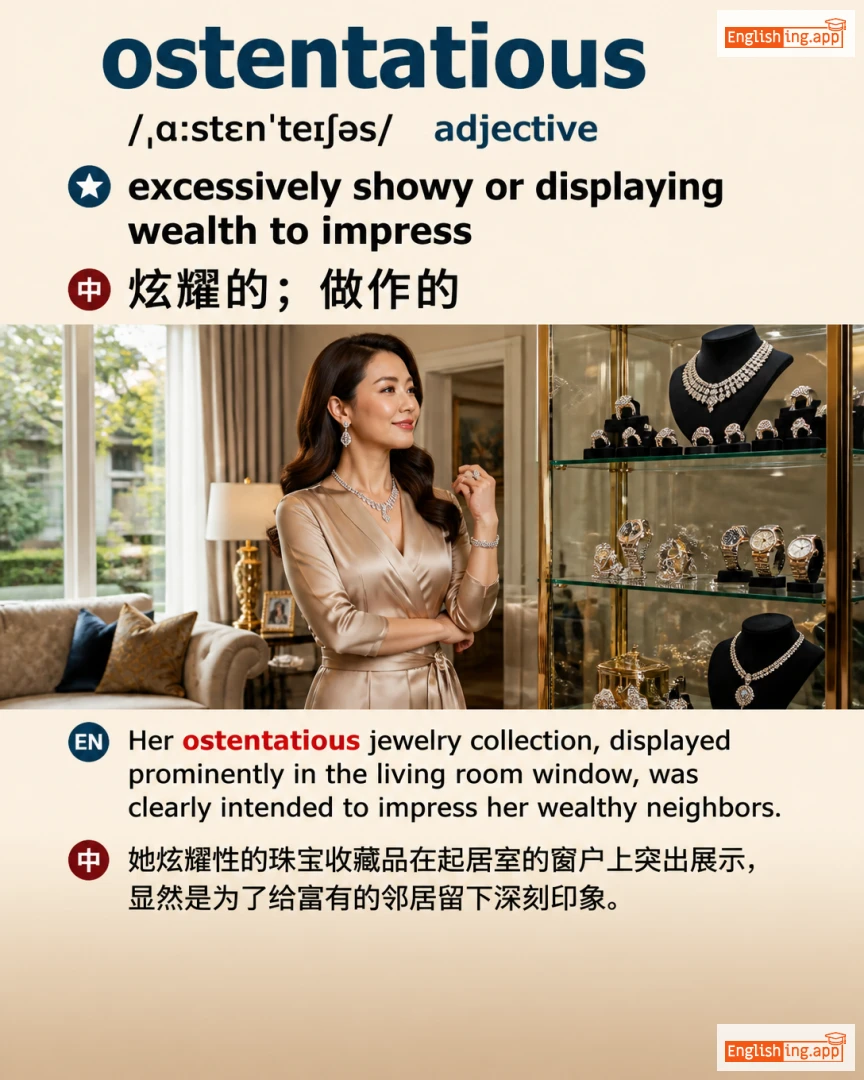 Ostentatious: English vocabulary meaning and example
