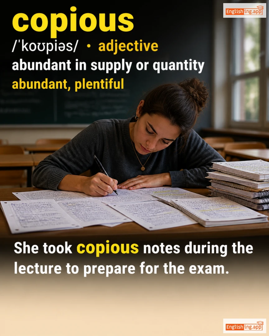 Copious: English vocabulary meaning and example