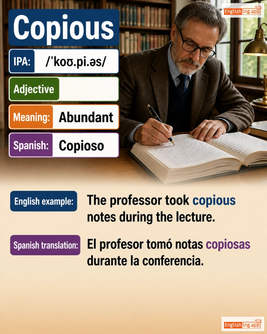 Copious: English vocabulary meaning and example