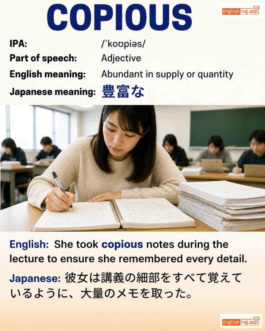 Copious: English vocabulary meaning and example