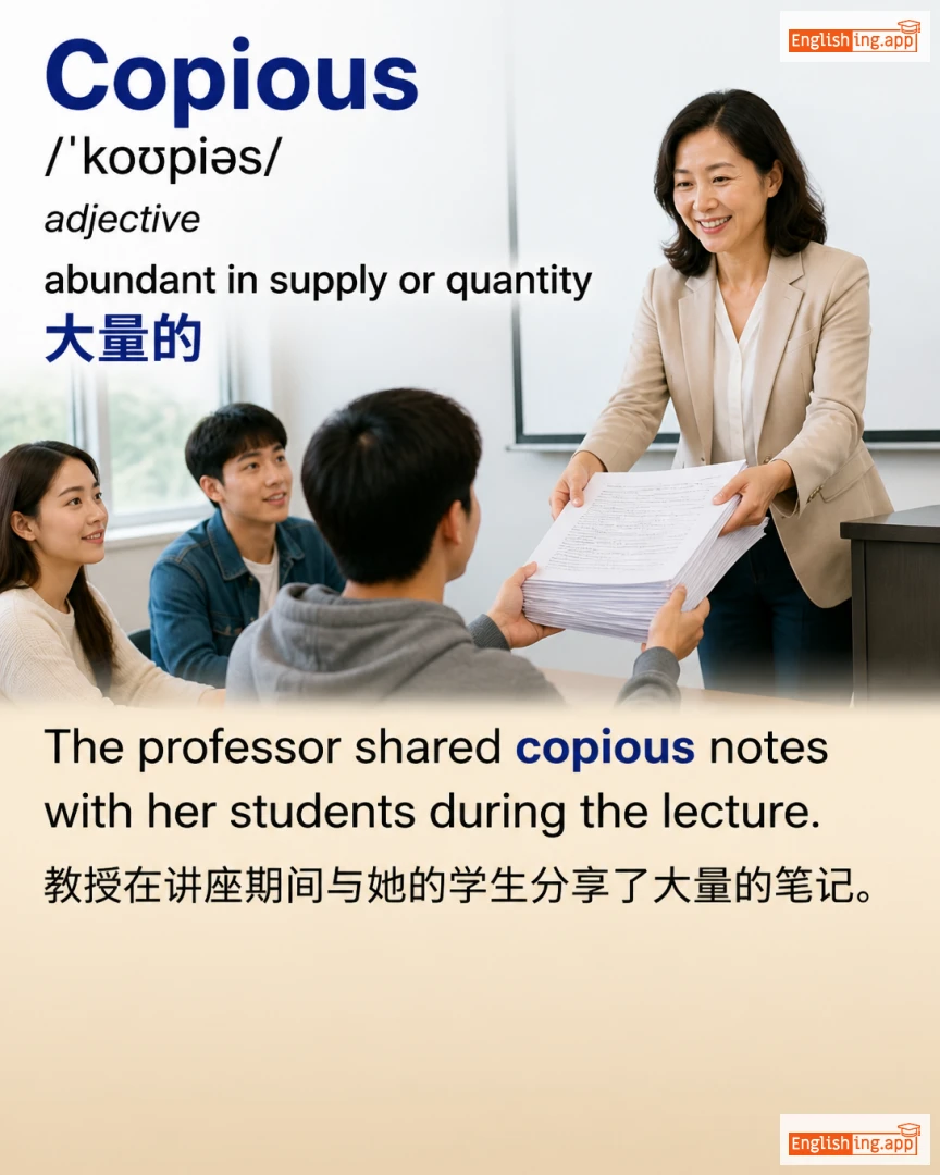 Copious: English vocabulary meaning and example