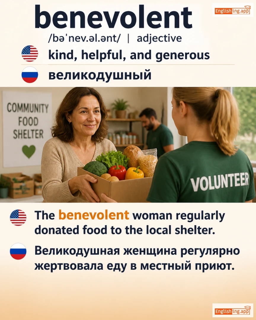 Benevolent: English vocabulary meaning and example