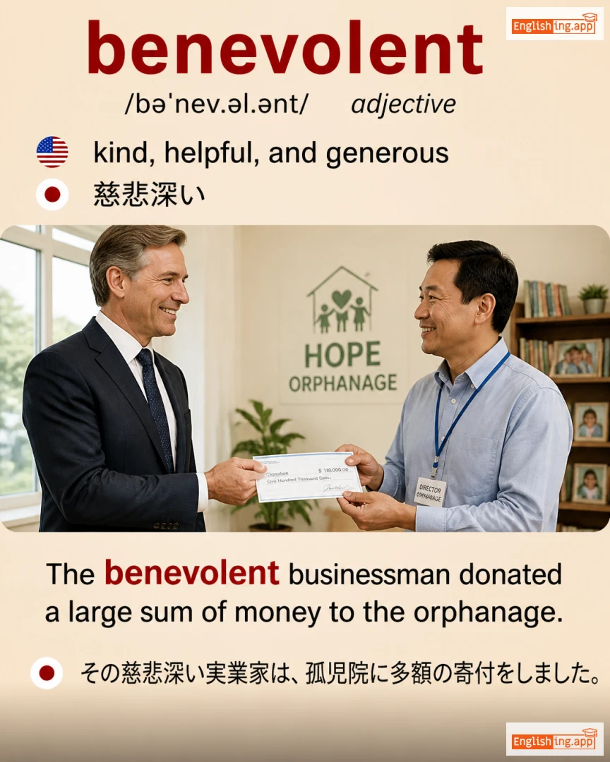 Benevolent: English vocabulary meaning and example