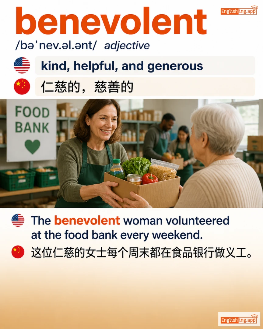 Benevolent: English vocabulary meaning and example