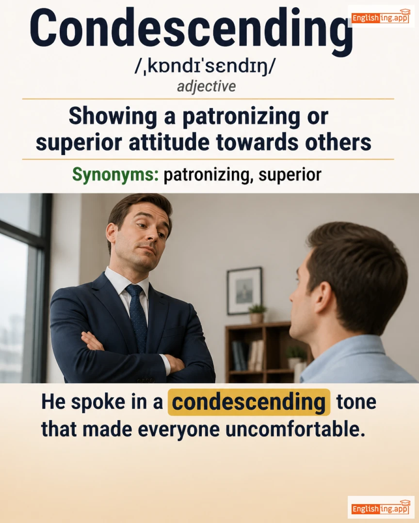 Condescending: English vocabulary meaning and example