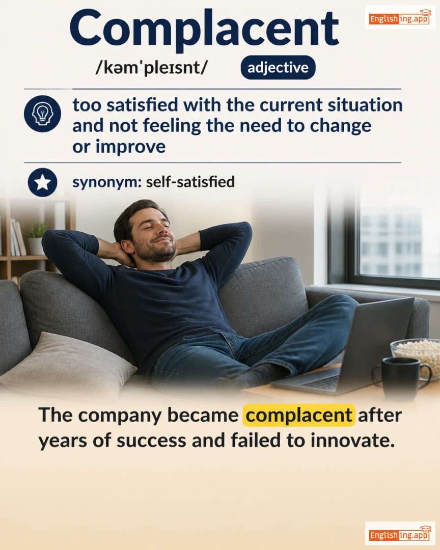 Complacent: English vocabulary meaning and example