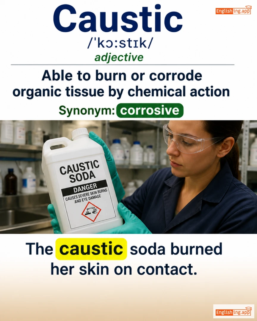 Caustic: English vocabulary meaning and example