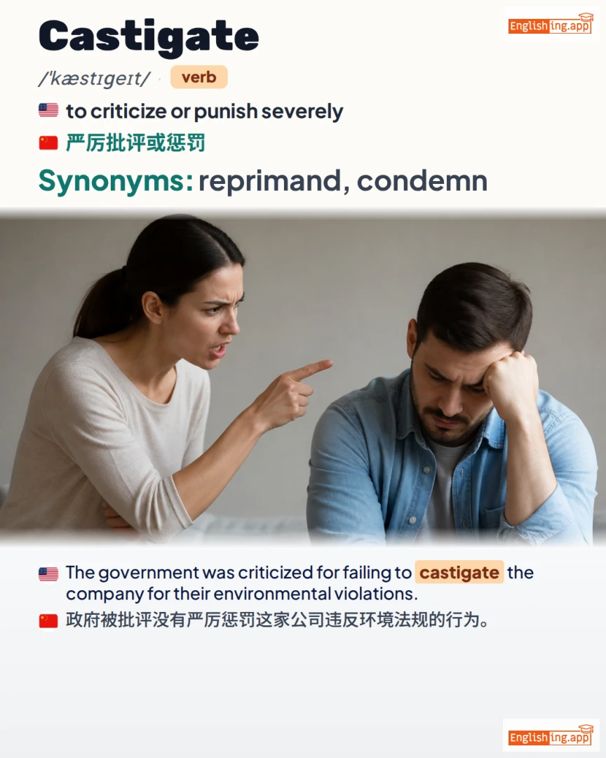 Castigate: English vocabulary meaning and example