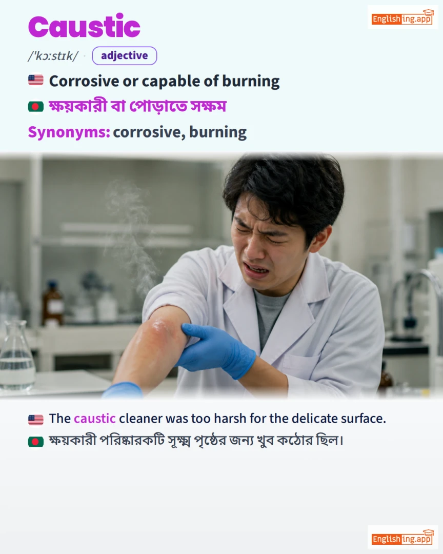 Caustic: English vocabulary meaning and example