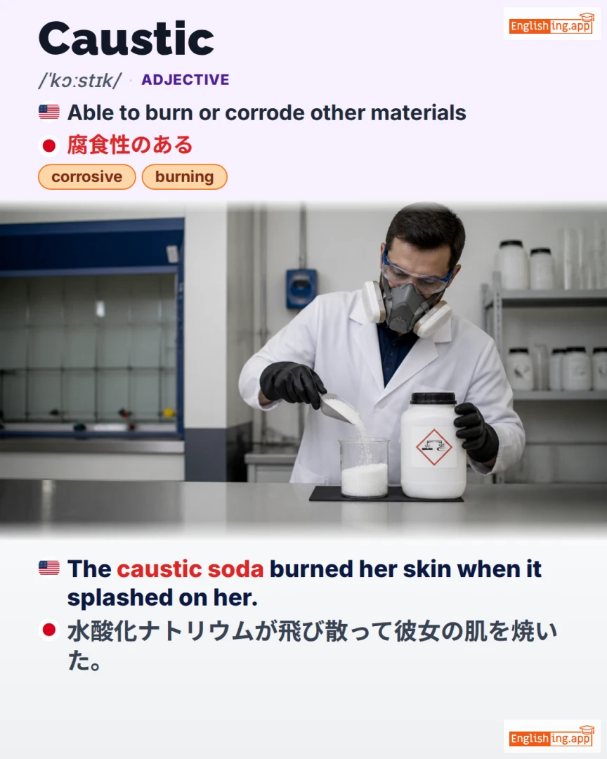 Caustic: English vocabulary meaning and example