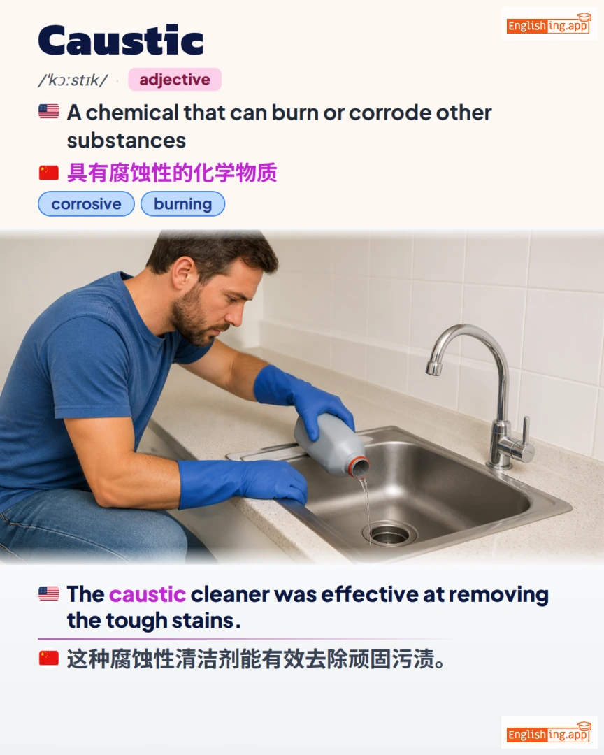 Caustic: English vocabulary meaning and example