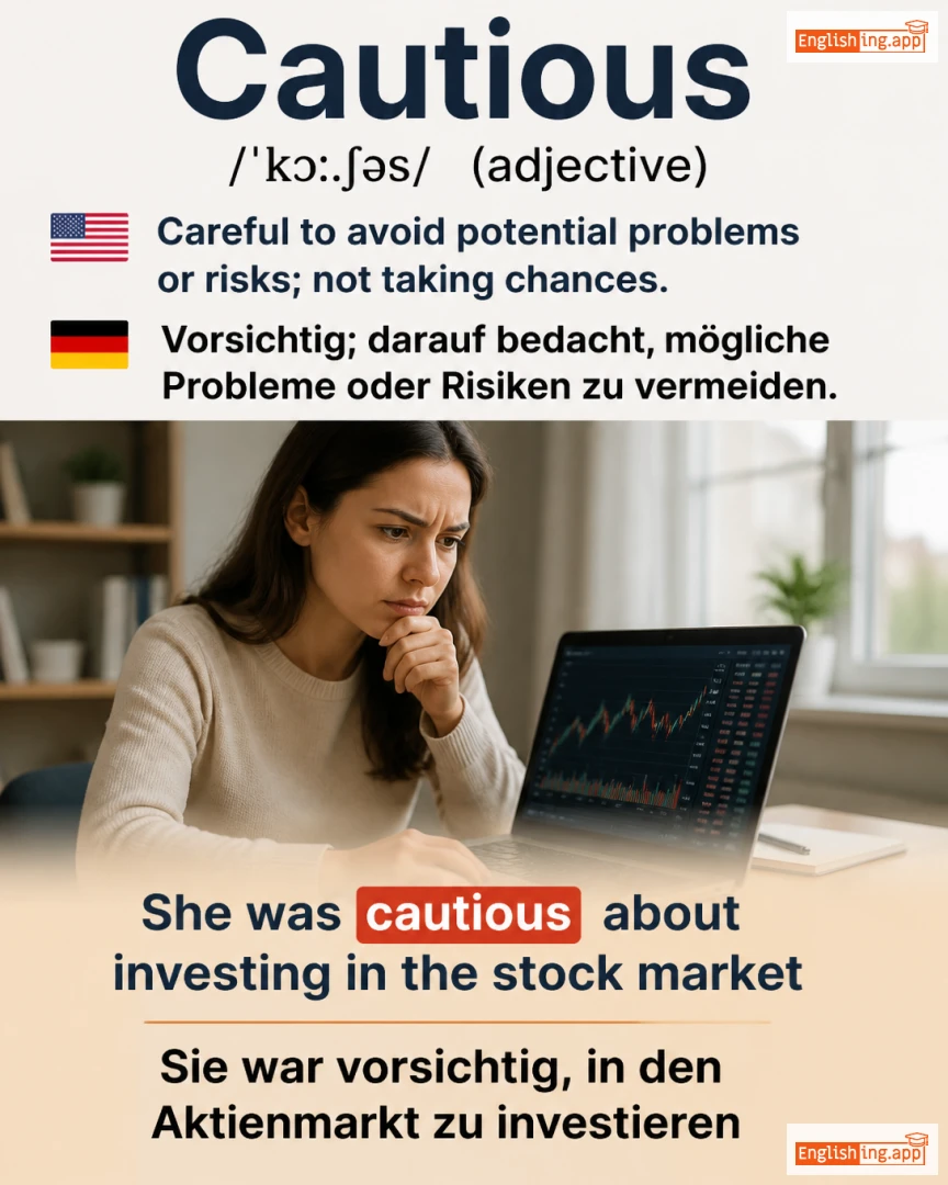 Cautious: English vocabulary meaning and example