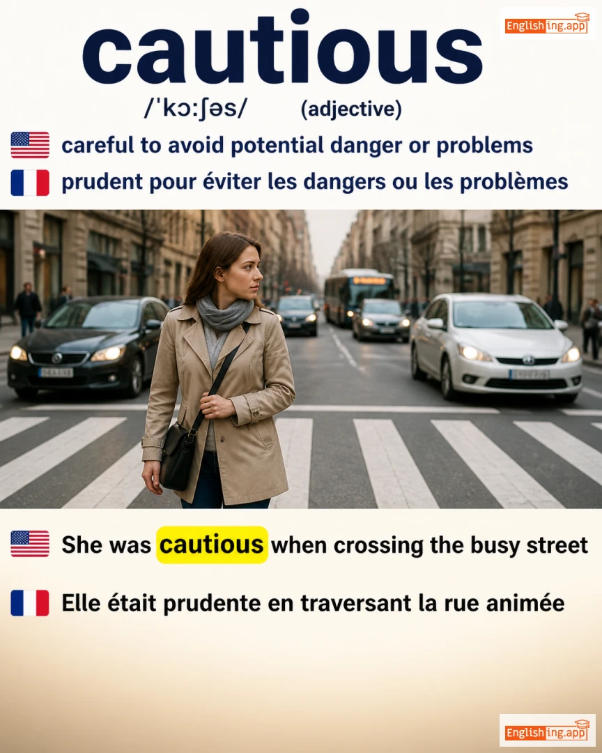 Cautious: English vocabulary meaning and example