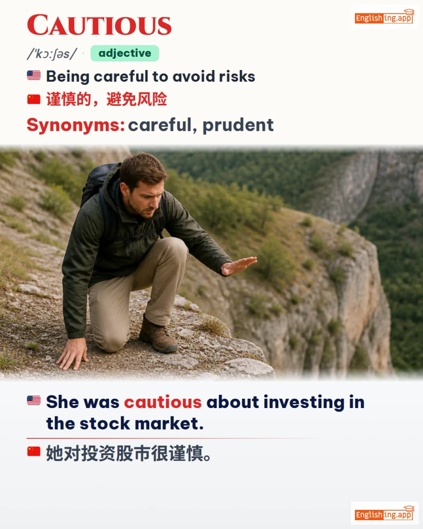 Cautious: English vocabulary meaning and example