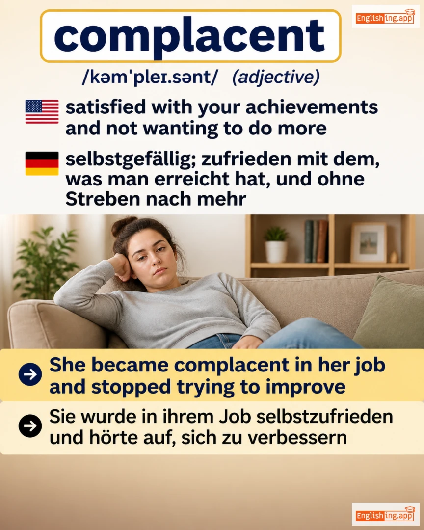 Complacent: English vocabulary meaning and example