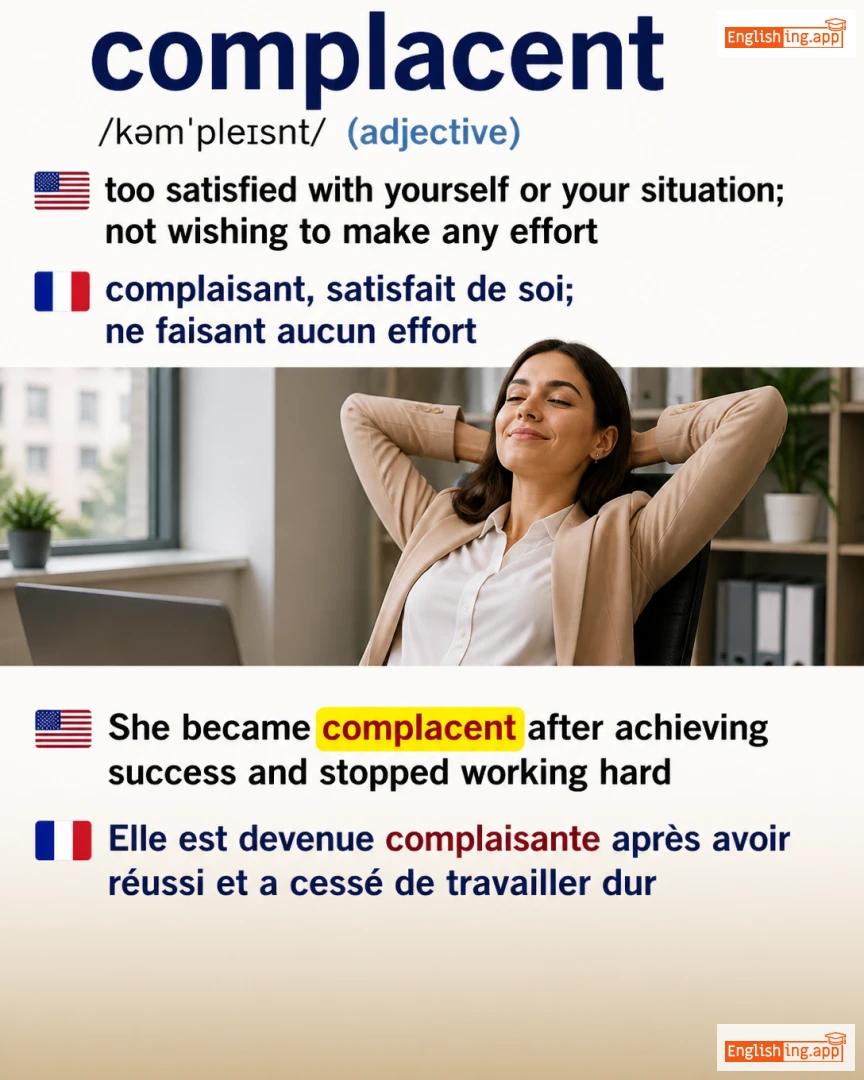 Complacent: English vocabulary meaning and example