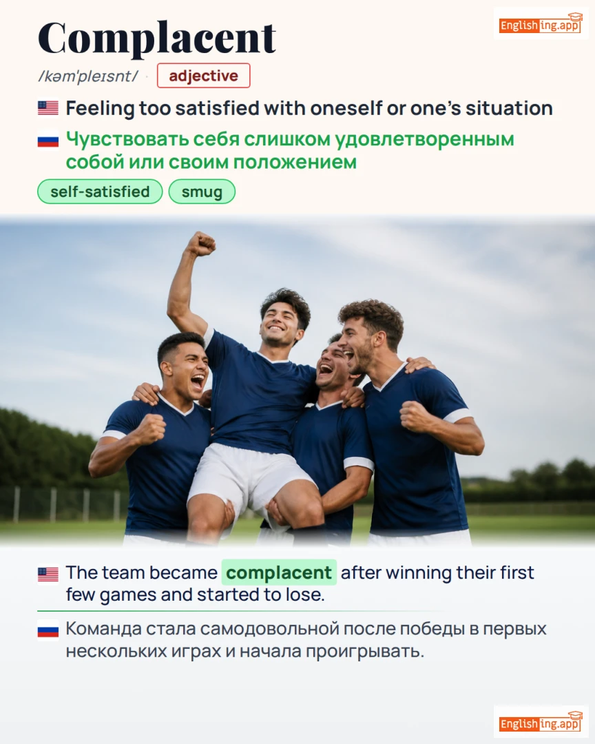 Complacent: English vocabulary meaning and example