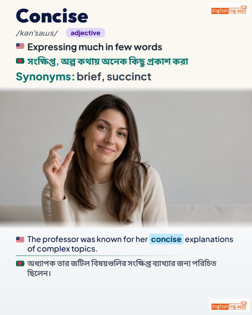 Concise: English vocabulary meaning and example