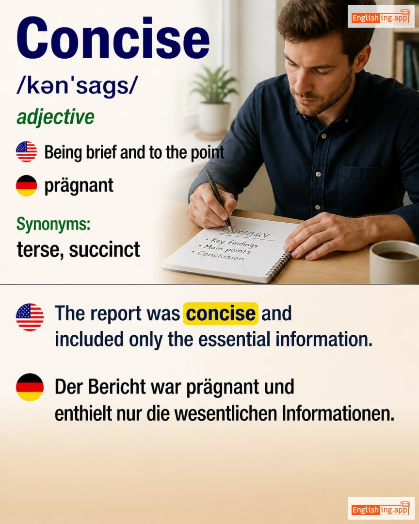 Concise: English vocabulary meaning and example