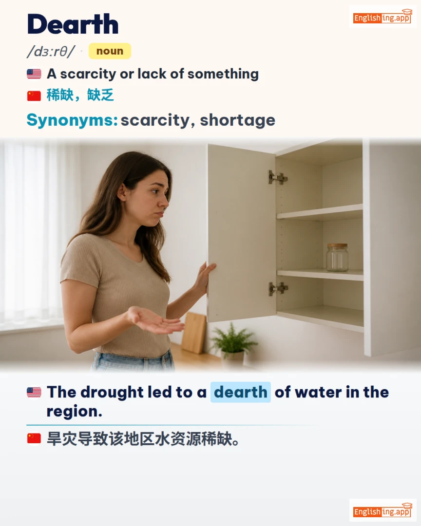 Dearth: English vocabulary meaning and example