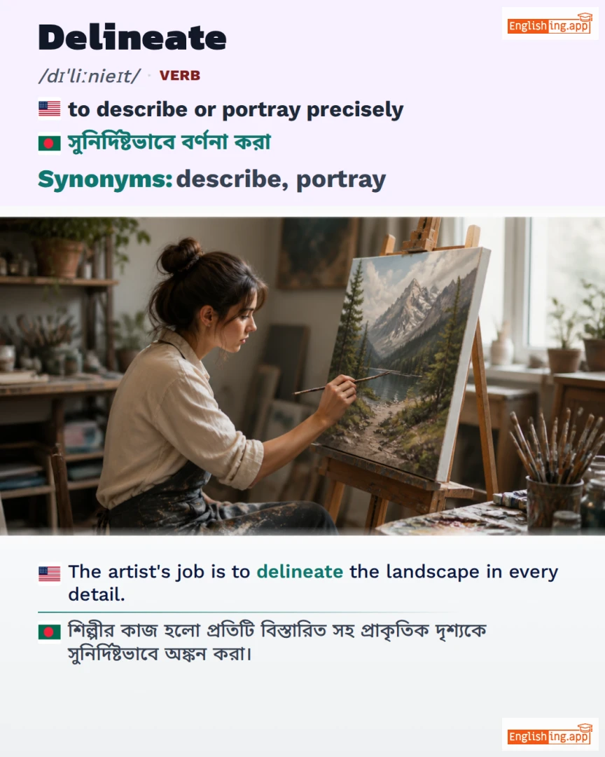 Delineate: English vocabulary meaning and example