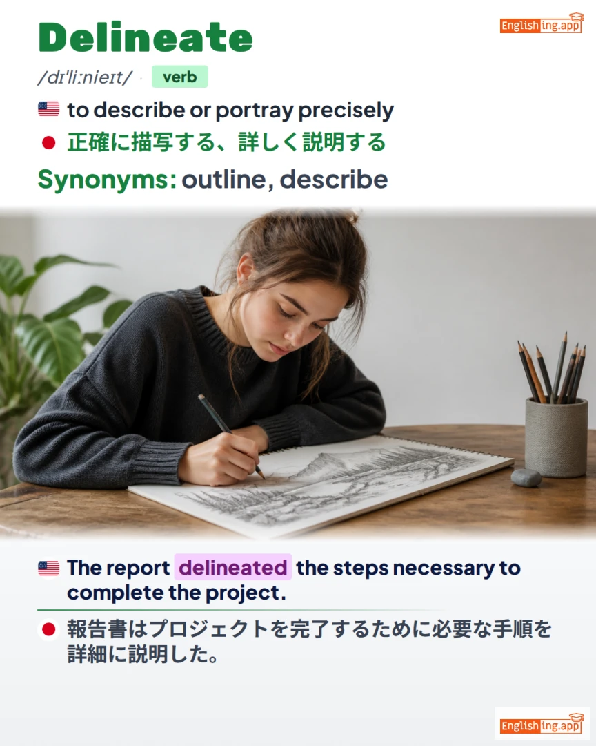 Delineate: English vocabulary meaning and example