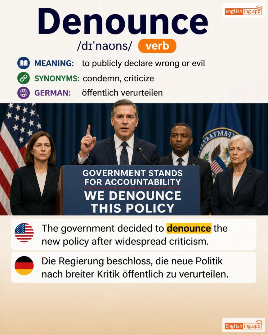 Denounce: English vocabulary meaning and example