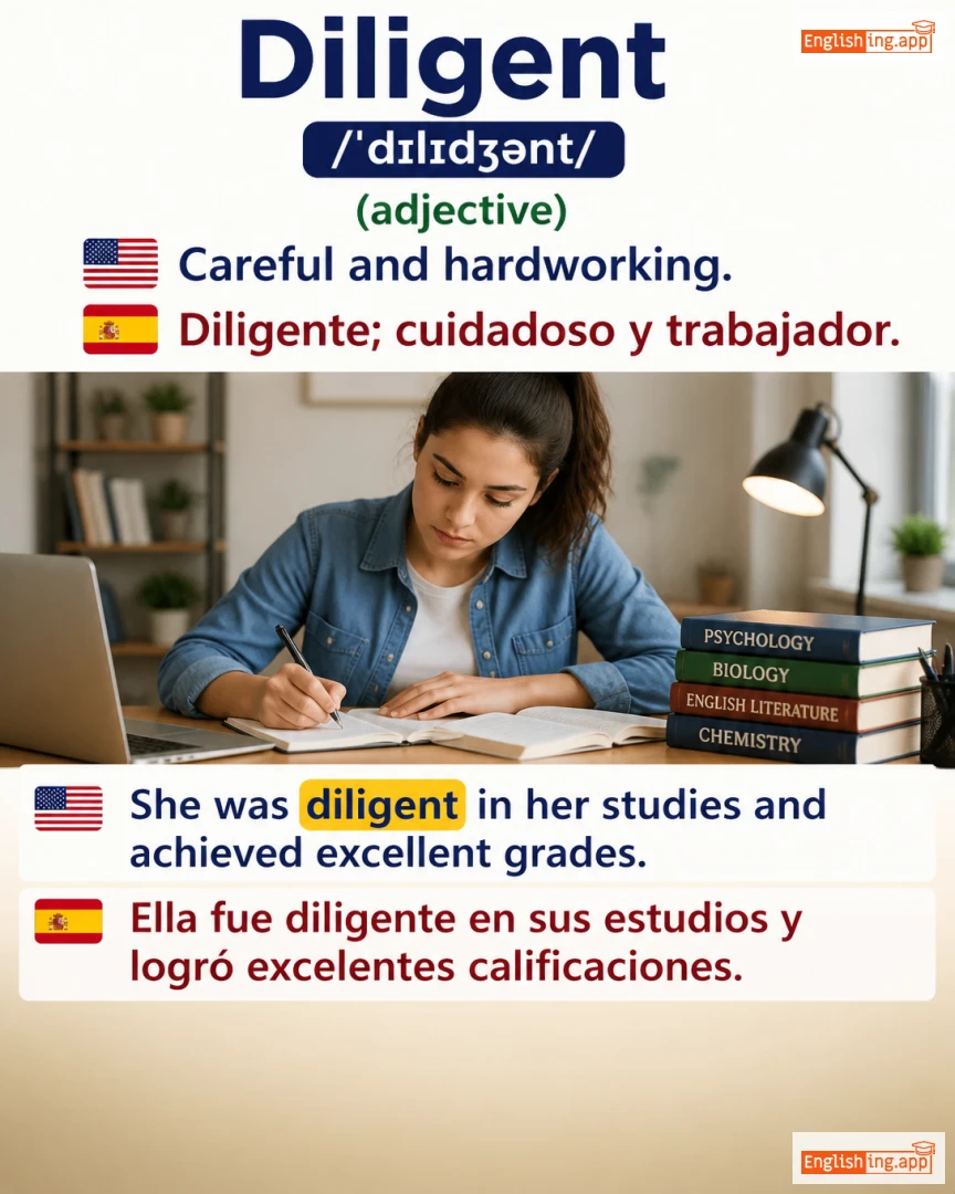 Diligent: English vocabulary meaning and example