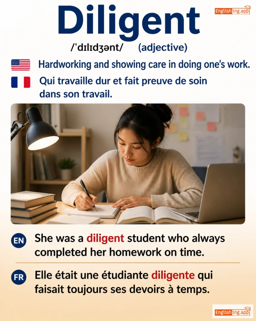 Diligent: English vocabulary meaning and example