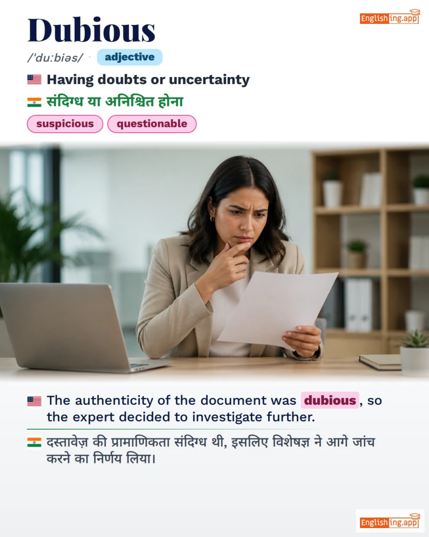 Dubious: English vocabulary meaning and example