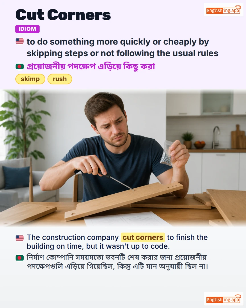 Cut Corners: English expression meaning and example