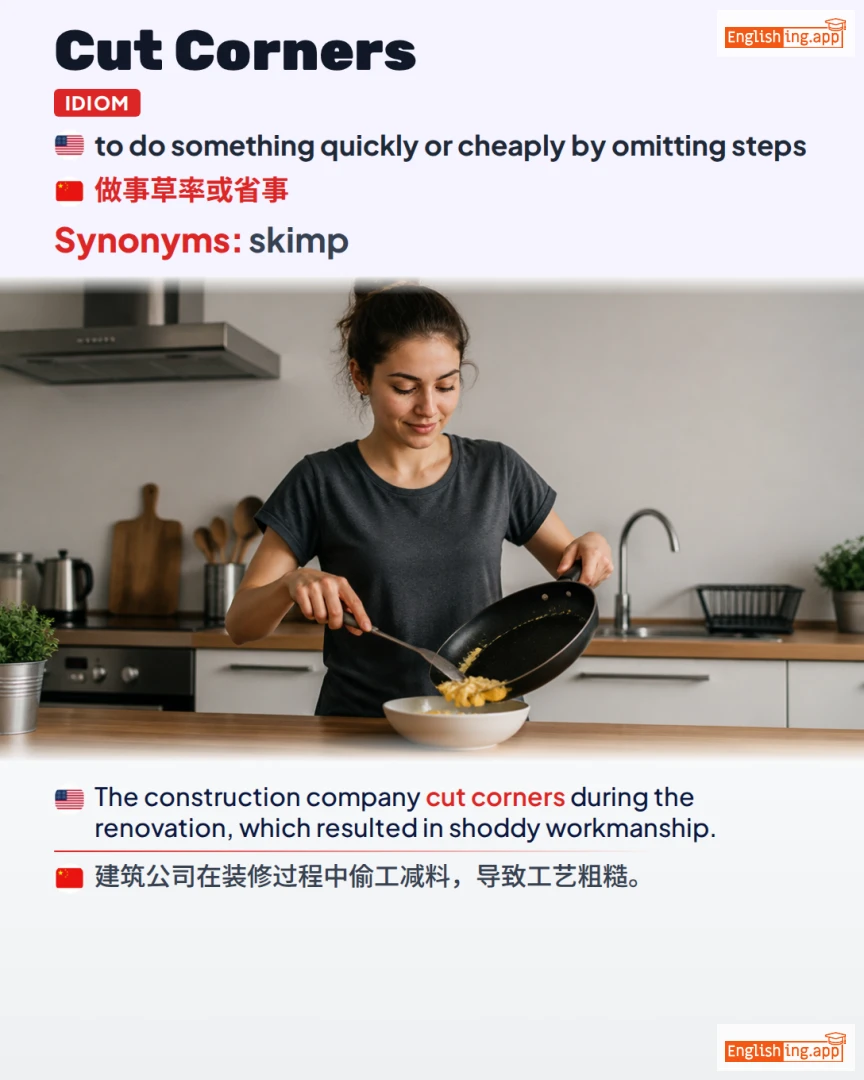 Cut Corners: English expression meaning and example