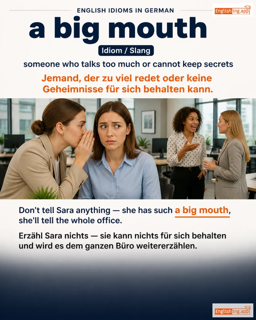 A Big Mouth: English expression meaning and example
