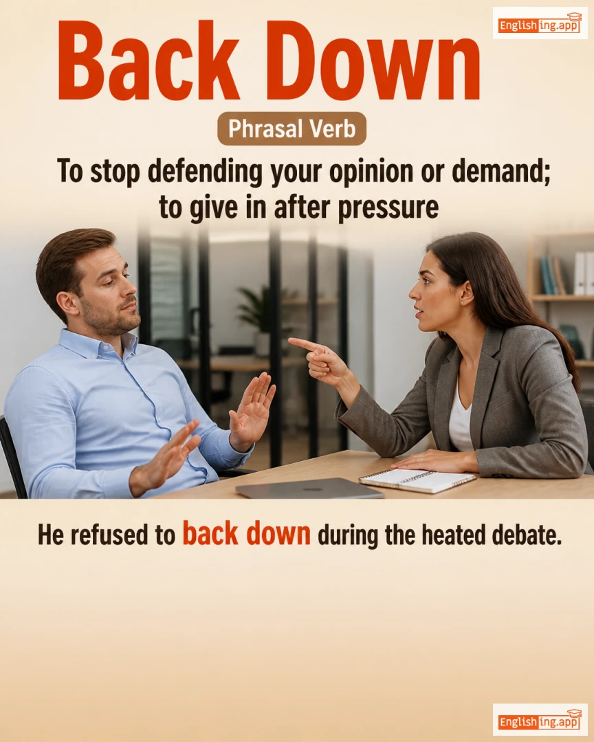 Back Down: English expression meaning and example
