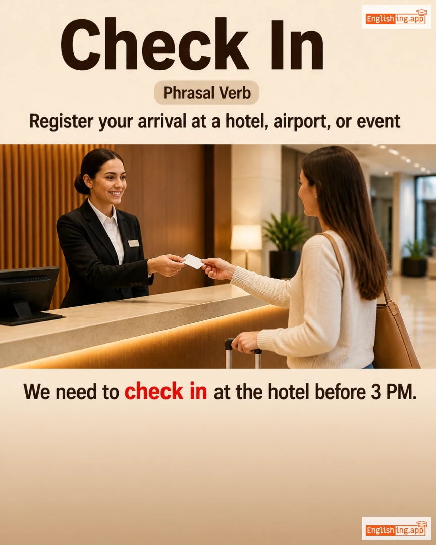 Check In: English expression meaning and example