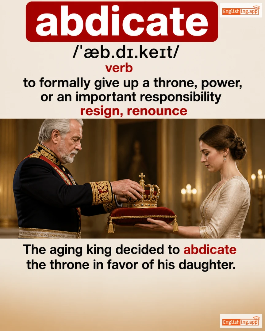 Abdicate: English vocabulary meaning and example