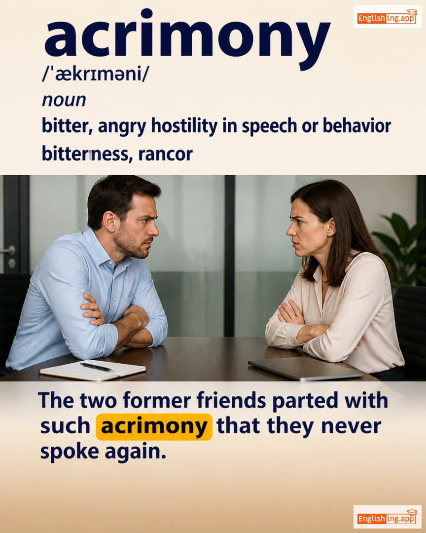 Acrimony: English vocabulary meaning and example