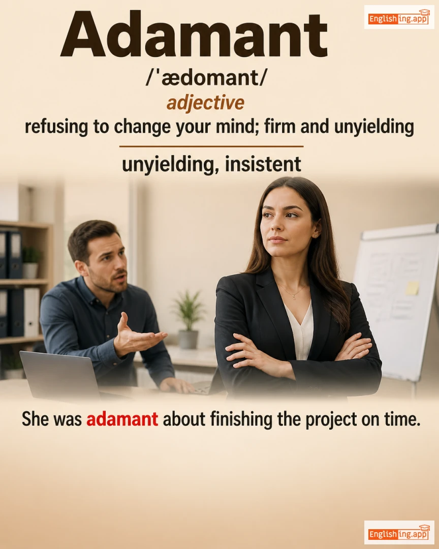 Adamant: English vocabulary meaning and example