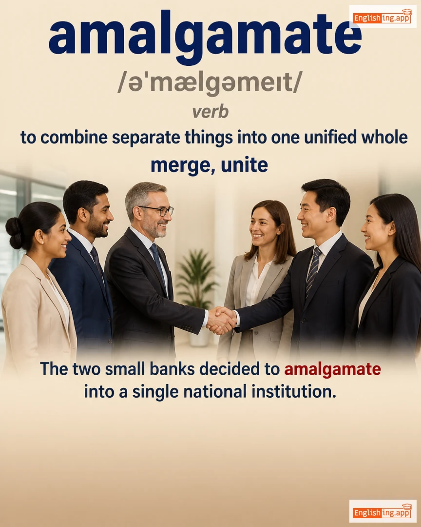 Amalgamate: English vocabulary meaning and example