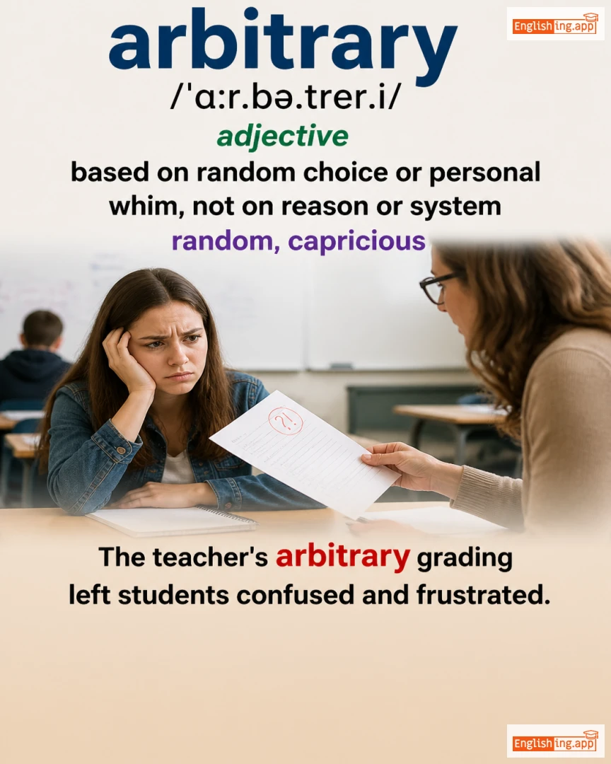 Arbitrary: English vocabulary meaning and example